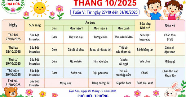 Ảnh bài viết: Thực đơn tháng 10/2025