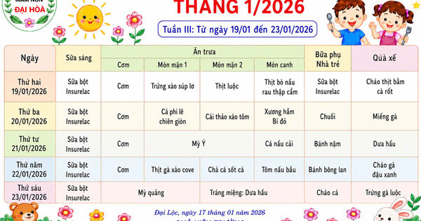 Ảnh bài viết: Thực đơn tháng 1/2026