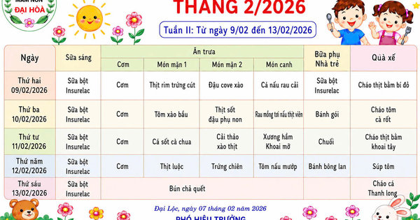 Ảnh bài viết: Thực đơn tháng 2/2026