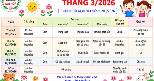 Ảnh bài viết: Thực đơn tháng 3/2026