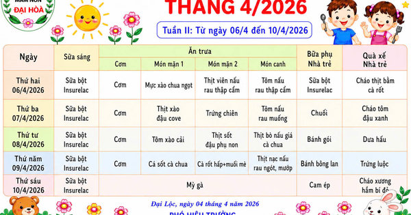 Ảnh bài viết: Thực đơn tháng 4/2026