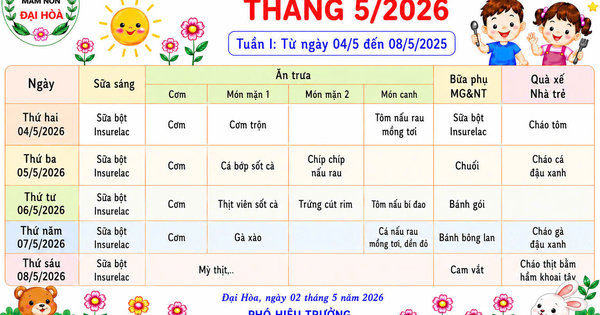 Thực đơn tháng 5/2026