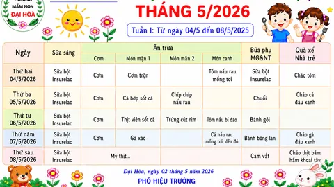 Thực đơn tháng 5/2026