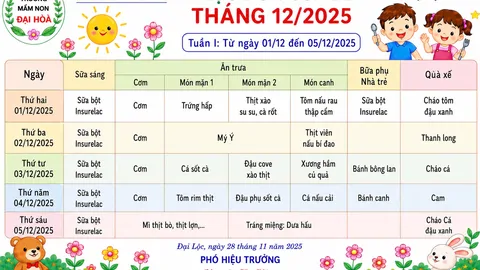 Thực đơn tháng 12/2025