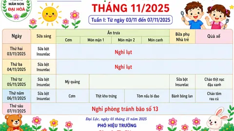 Thực đơn tháng 11/2025