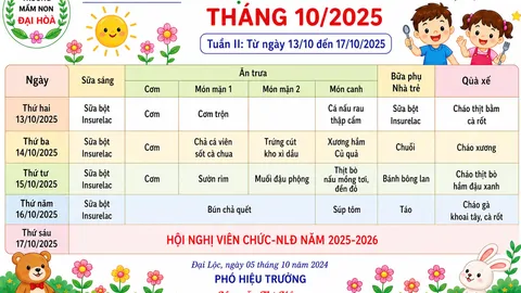 Thực đơn tháng 10/2025