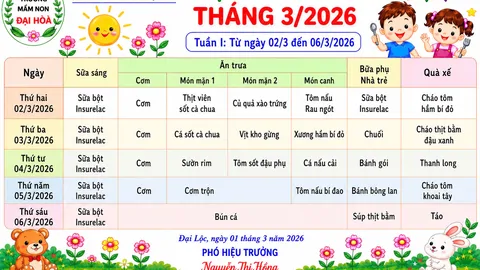 Thực đơn tháng 3/2026